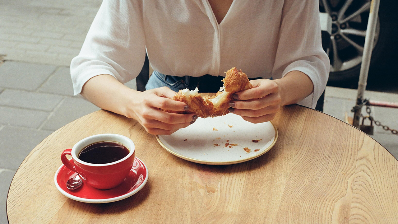 black coffee and croissant