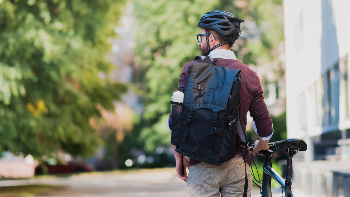 man cycling to work