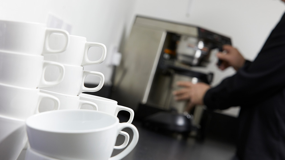 Office coffee machine in corner kitchen